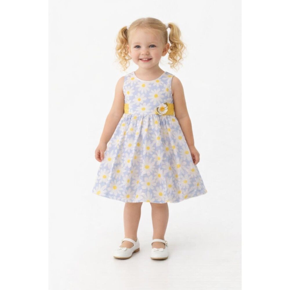 Dress George Love You Blue Daisy Flowers Sleeveless Cotton GIRLS YOUTH Toddler 4